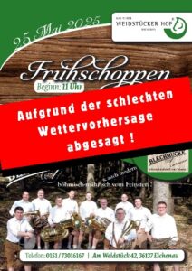 Read more about the article Fällt aus! Frühschoppen am Sonntag, 25. Mai ab 11 Uhr